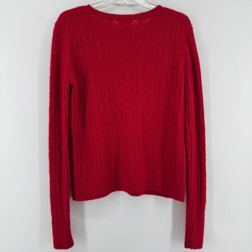 Banana Republic Sweater Womens Large Red 100% Alpaca Cable Knit Crewneck